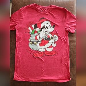 Disney Red Short Sleeve Tee with Classic Mickey Mouse Santa Design